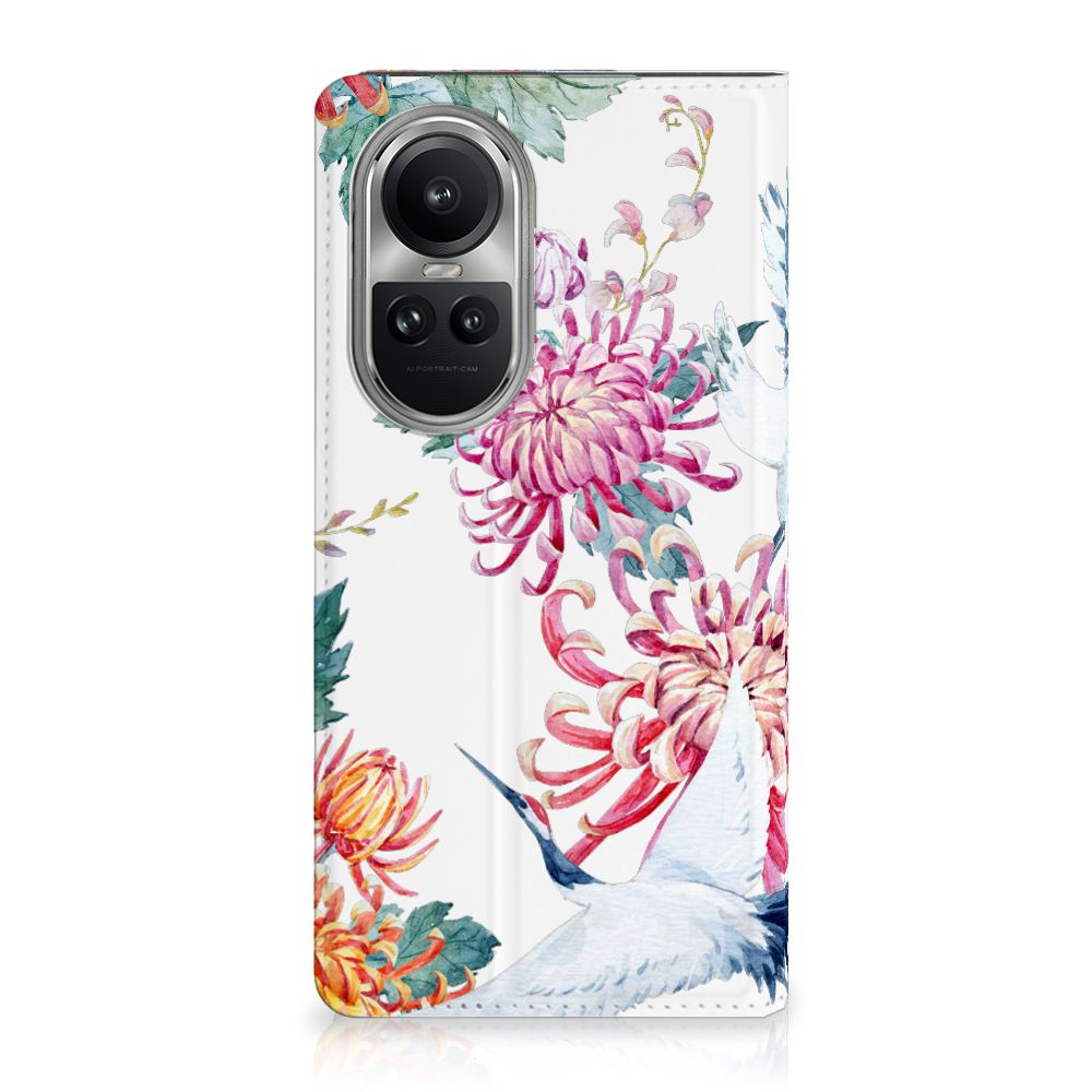 OPPO Reno10 | 10 Pro Hoesje maken Bird Flowers design bloemen vogels aanzicht