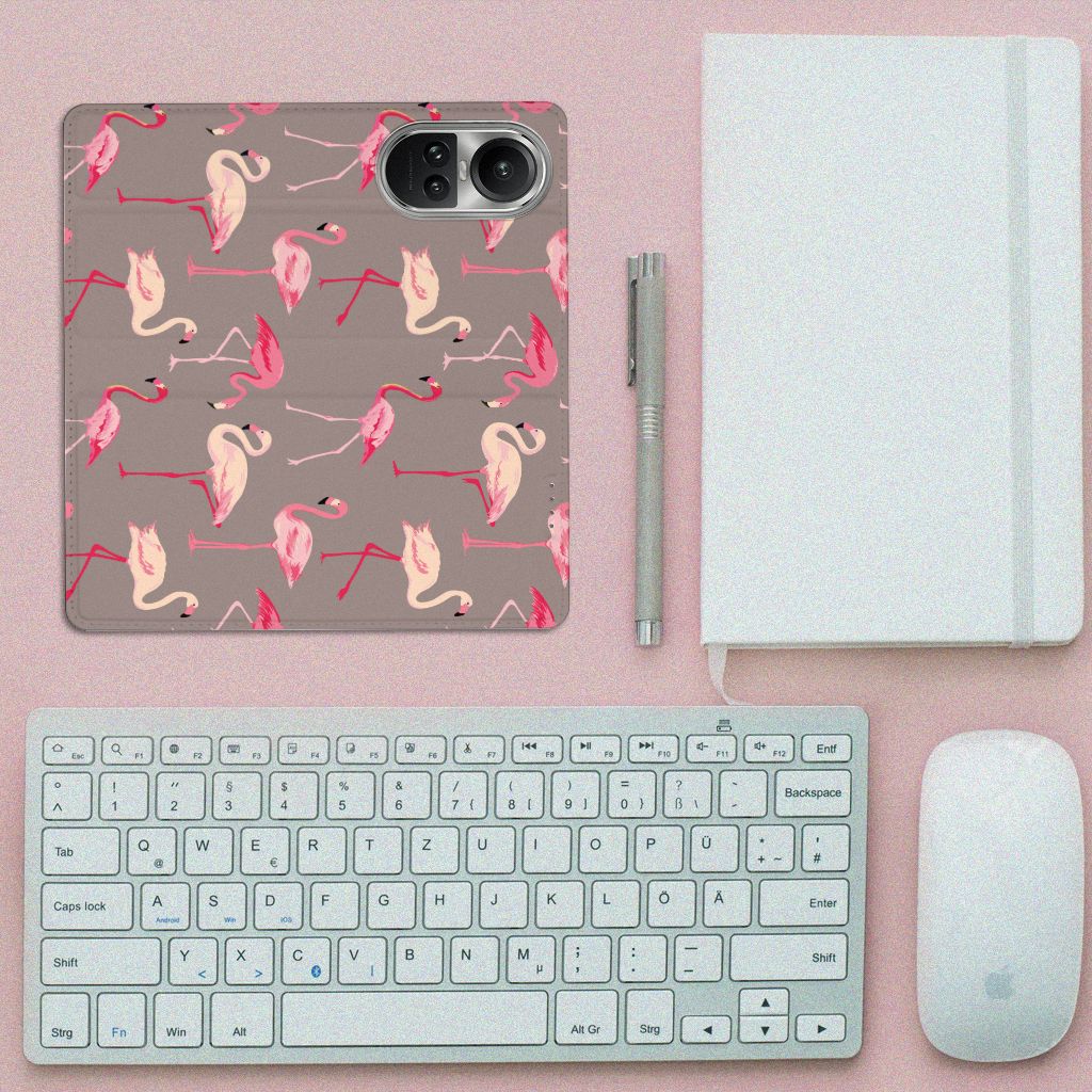 OPPO Reno10 | 10 Pro Hoesje maken Flamingo flamingo design bovenaanzicht