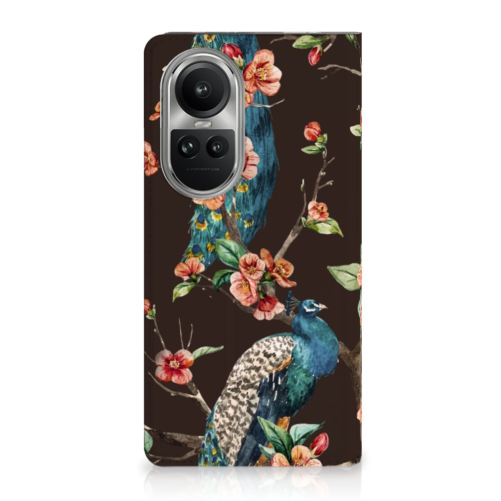 OPPO Reno10 | 10 Pro Hoesje maken Pauw met Bloemen design pauw bloemen voorkant