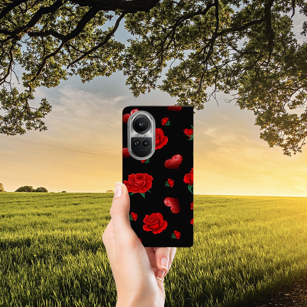 OPPO Reno10 | 10 Pro Magnet Case Valentine telefoonhoesje rozen design hand voor natuur