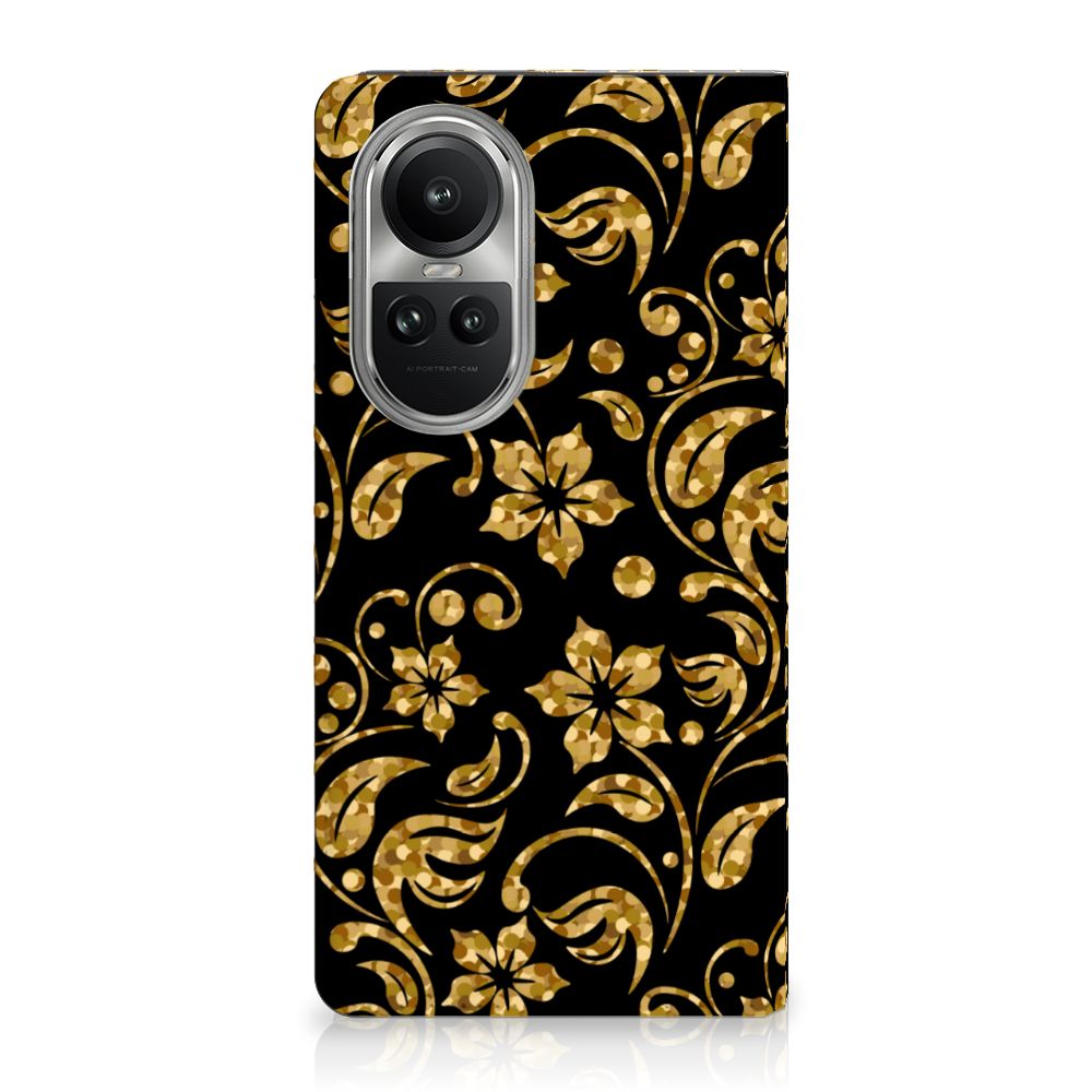 OPPO Reno10 | 10 Pro Smart Cover Gouden Bloemen design voorkant