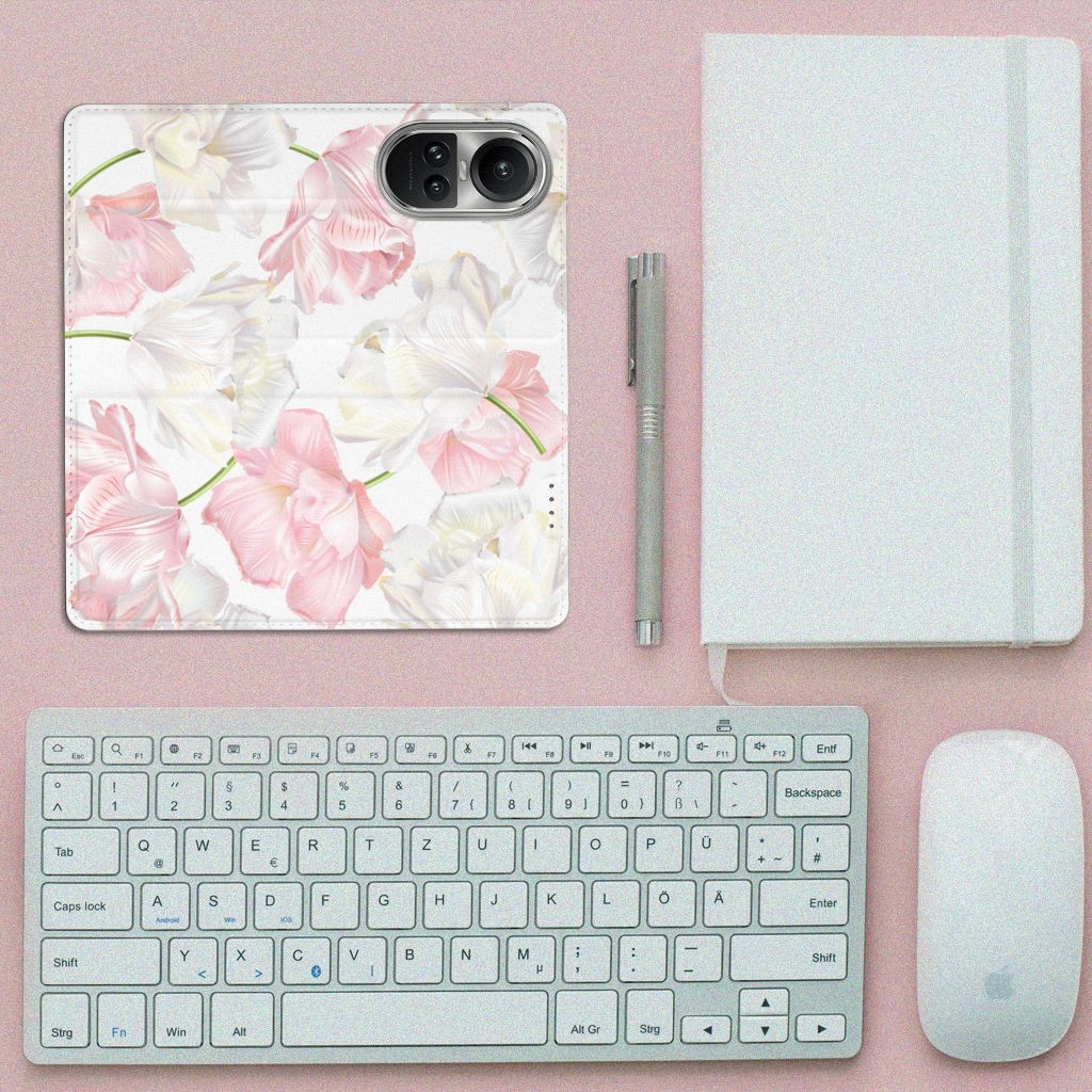 OPPO Reno10 | 10 Pro Smart Cover Lovely Flowers design bovenaanzicht