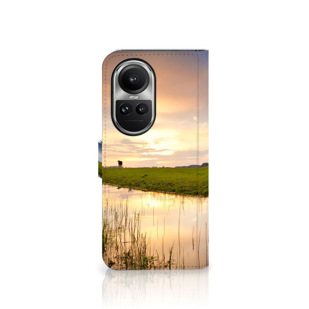 OPPO Reno10 | 10 Pro Telefoonhoesje met Pasjes Koe koe weiland zonsondergang water