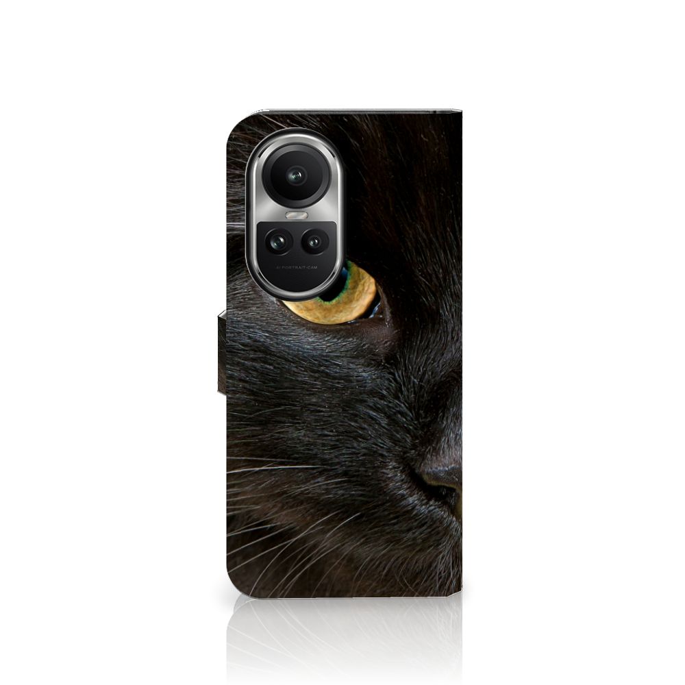 OPPO Reno10 | 10 Pro Telefoonhoesje met Pasjes Zwarte Kat design zwart kat zijaanzicht