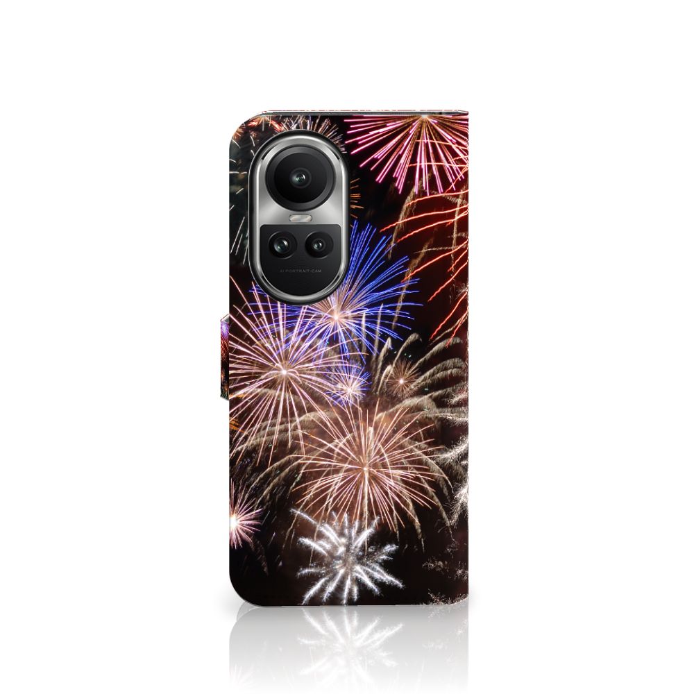 OPPO Reno10 | 10 Pro Wallet Case met Pasjes Vuurwerk design vuurwerk aanzicht