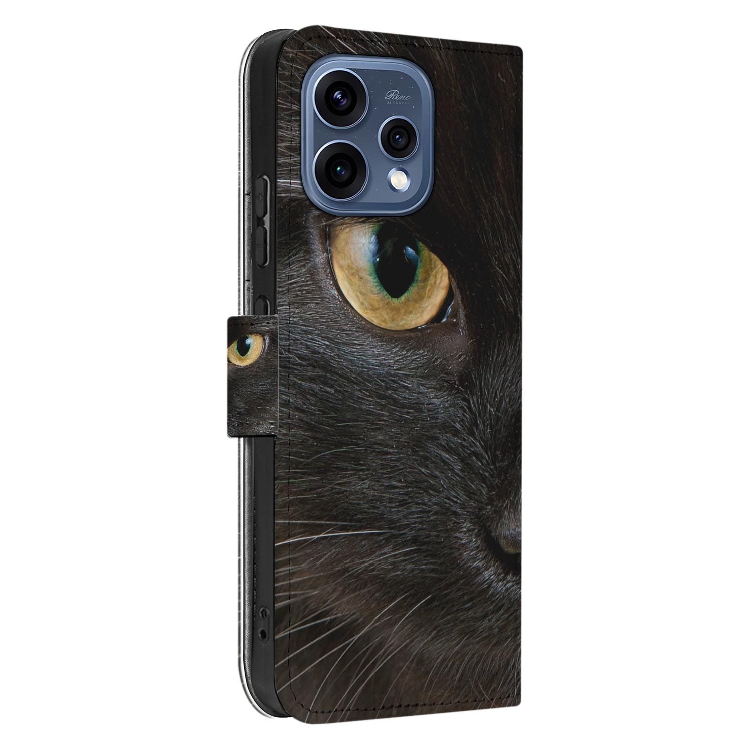 OPPO Reno15 hoesje met pasjeshouder Zwarte Kat – zijkant met magneetsluiting