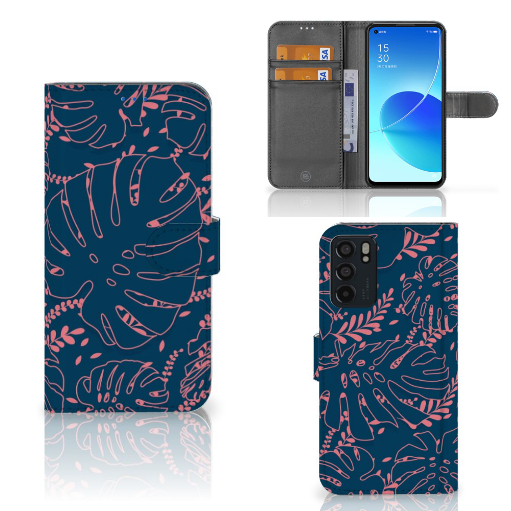 OPPO Reno6 5G Hoesje Palm Leaves hoesje palm bladeren design voorzijde