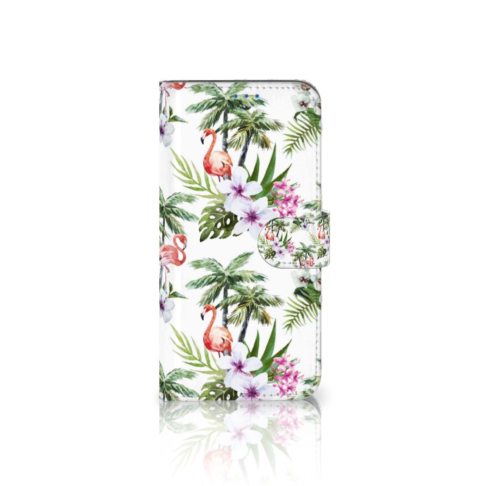 OPPO Reno6 5G Telefoonhoesje met Pasjes Flamingo Palms boekhoesje tropische bloemen palmbomen