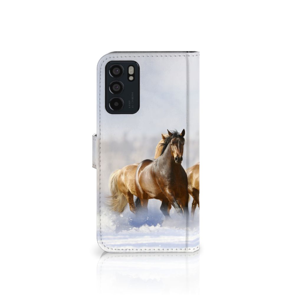 OPPO Reno6 5G Telefoonhoesje met Pasjes Paarden paardenhoofd voorkant
