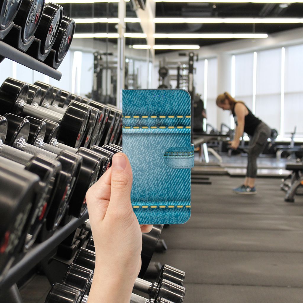 OPPO Reno6 5G Wallet Case met Pasjes Jeans walletcase jeans hand gym