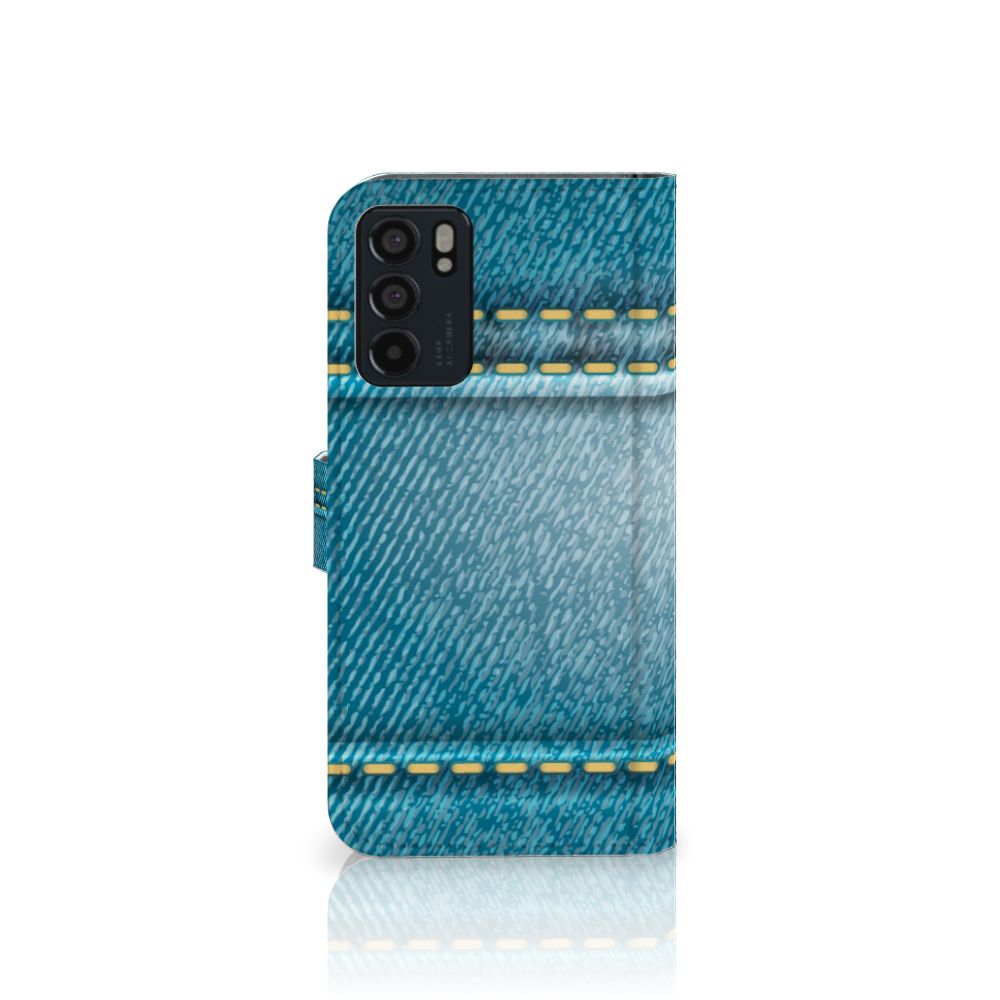 OPPO Reno6 5G Wallet Case met Pasjes Jeans walletcase jeans ontwerp zijaanzicht
