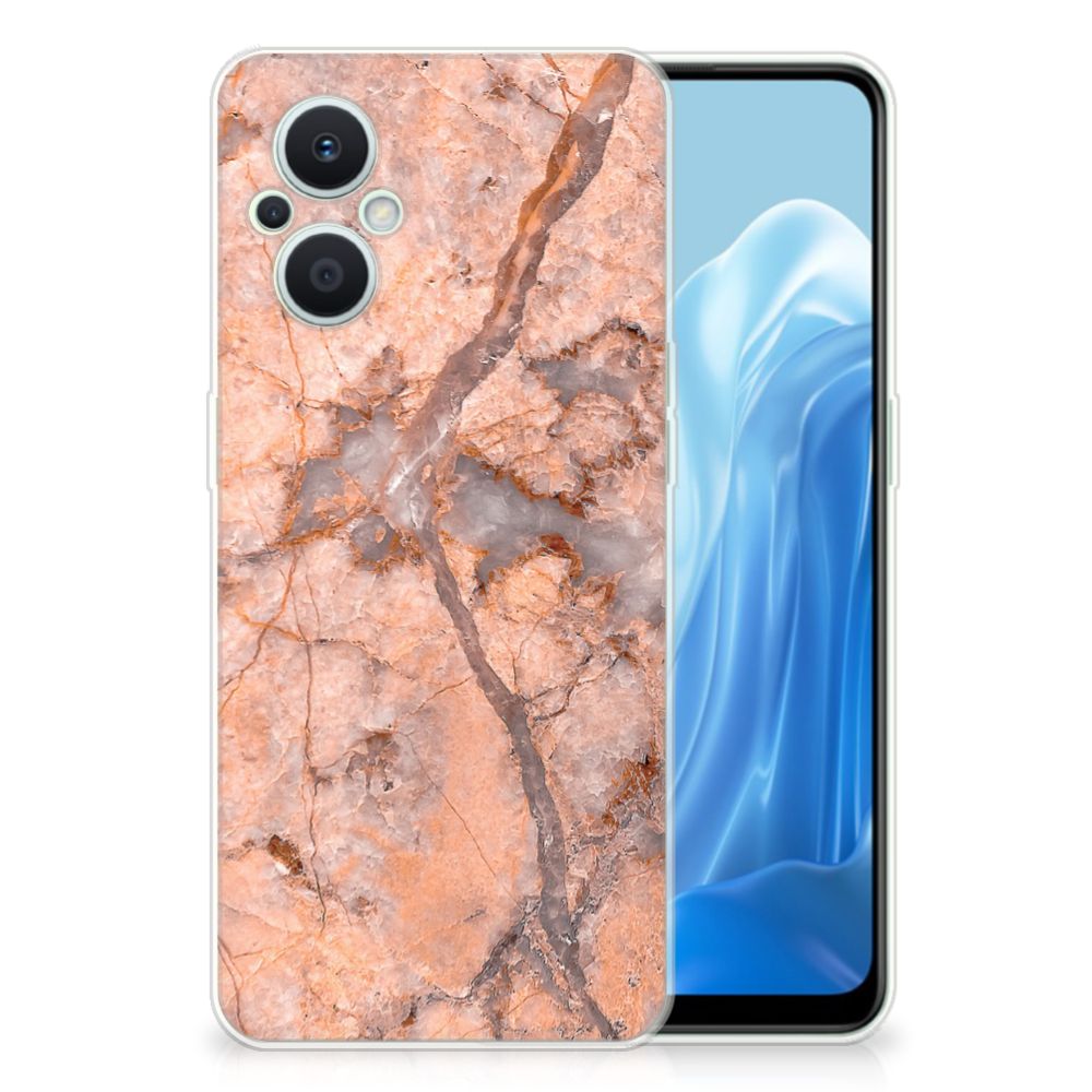 OPPO Reno8 Lite TPU Siliconen Hoesje Marmer Oranje achterkant marmer design
