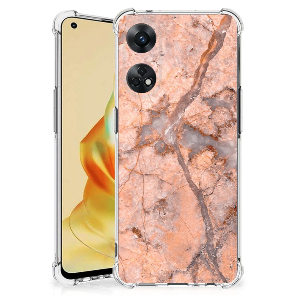 OPPO Reno8 T 4G Anti-Shock Hoesje Marmer Oranje achterkant met marmer design
