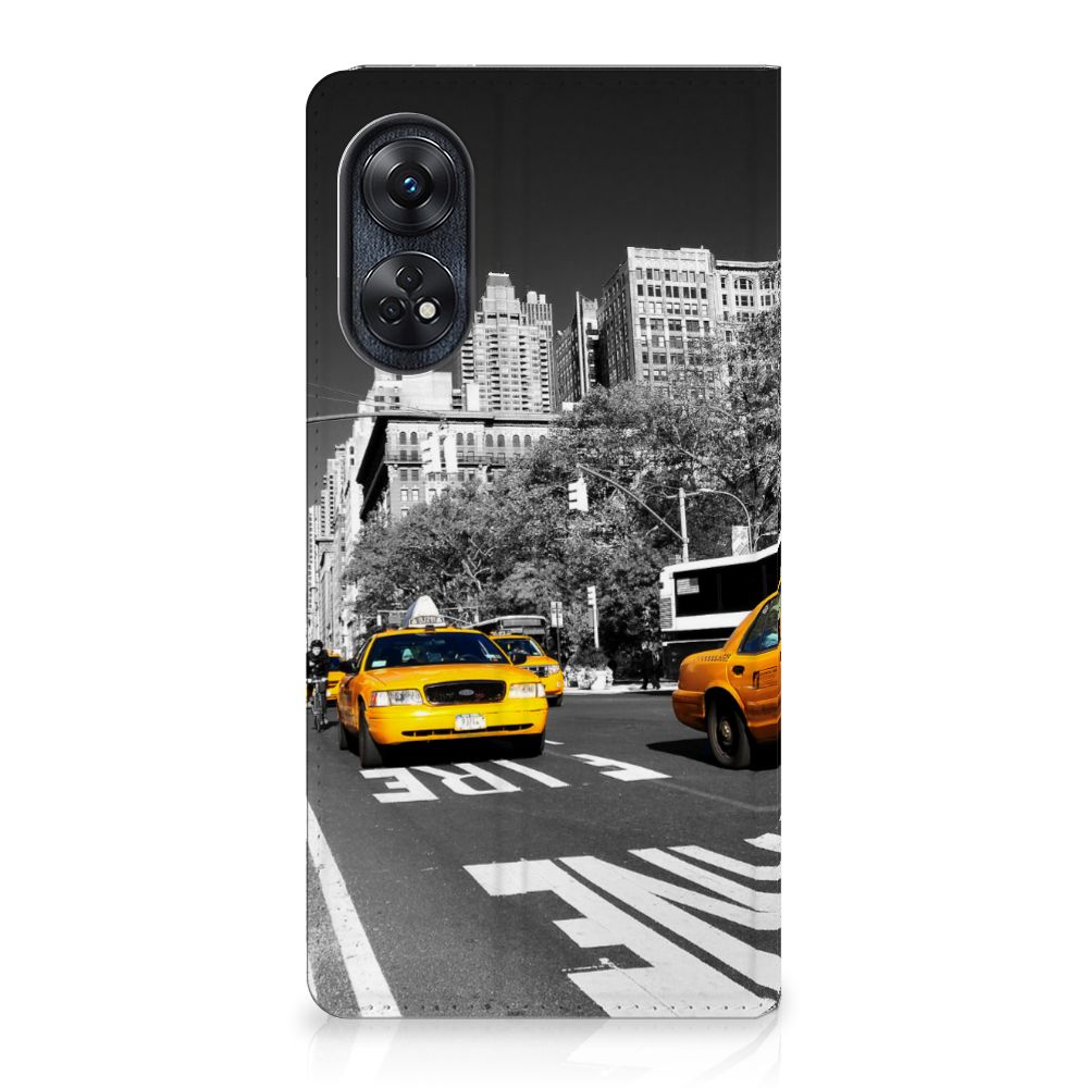 OPPO Reno8 T 4G Book Cover New York Taxi taxi straat zwart wit