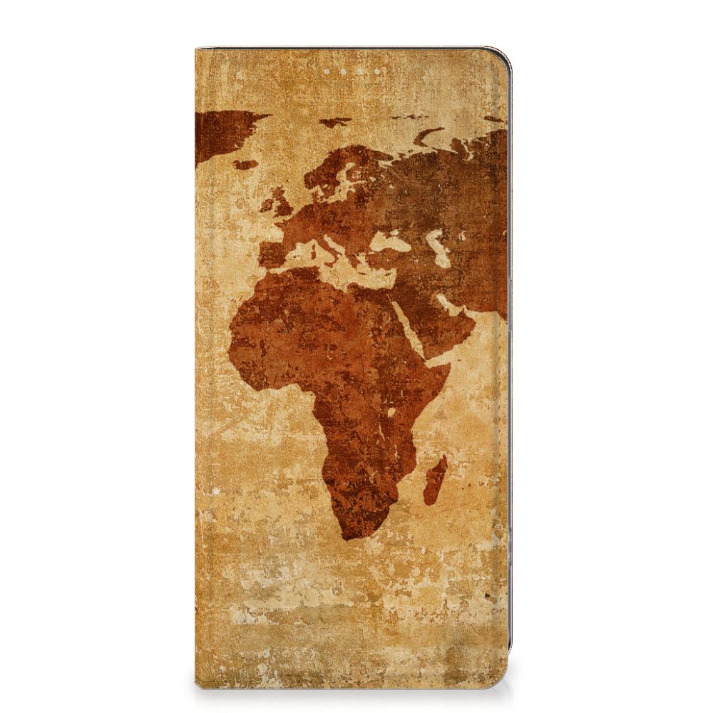 OPPO Reno8 T 4G Book Cover Wereldkaart boekhoes wereldkaart bruin