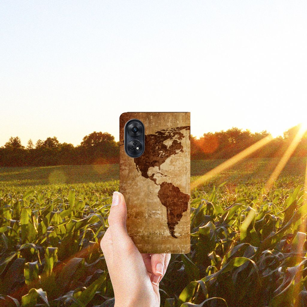 OPPO Reno8 T 4G Book Cover Wereldkaart wereldkaart design hand aanzicht