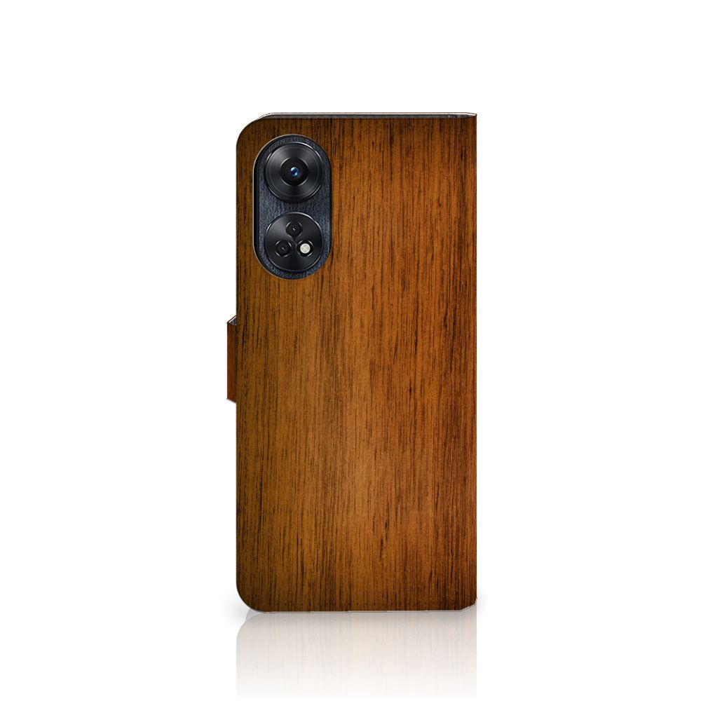 OPPO Reno8 T 4G Book Style Case Donker Hout boekstijl hoes donker hout aanzicht