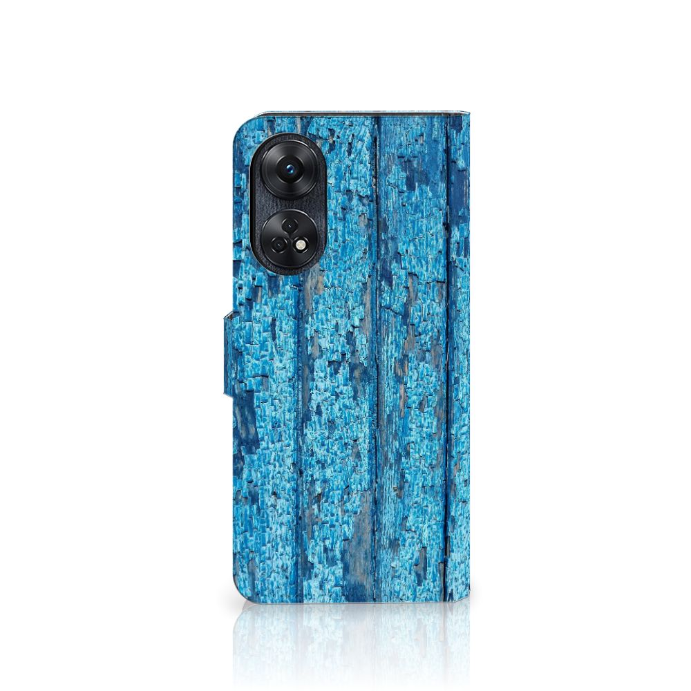 OPPO Reno8 T 4G Book Style Case Wood Blue bookhoesje design blauw hout aanzicht