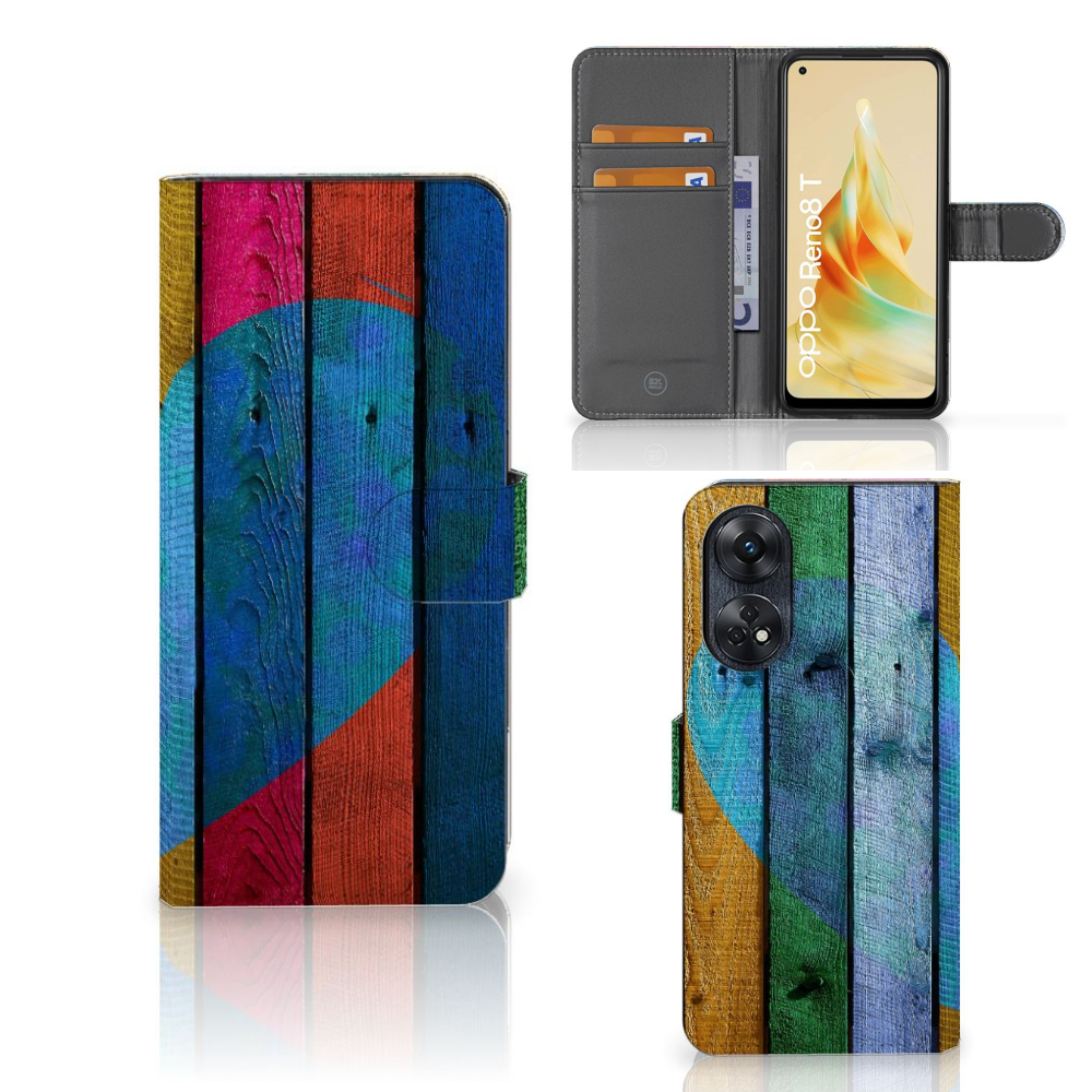 OPPO Reno8 T 4G Book Style Case Wood Heart Boekhoesje Houten Hart Open Klap