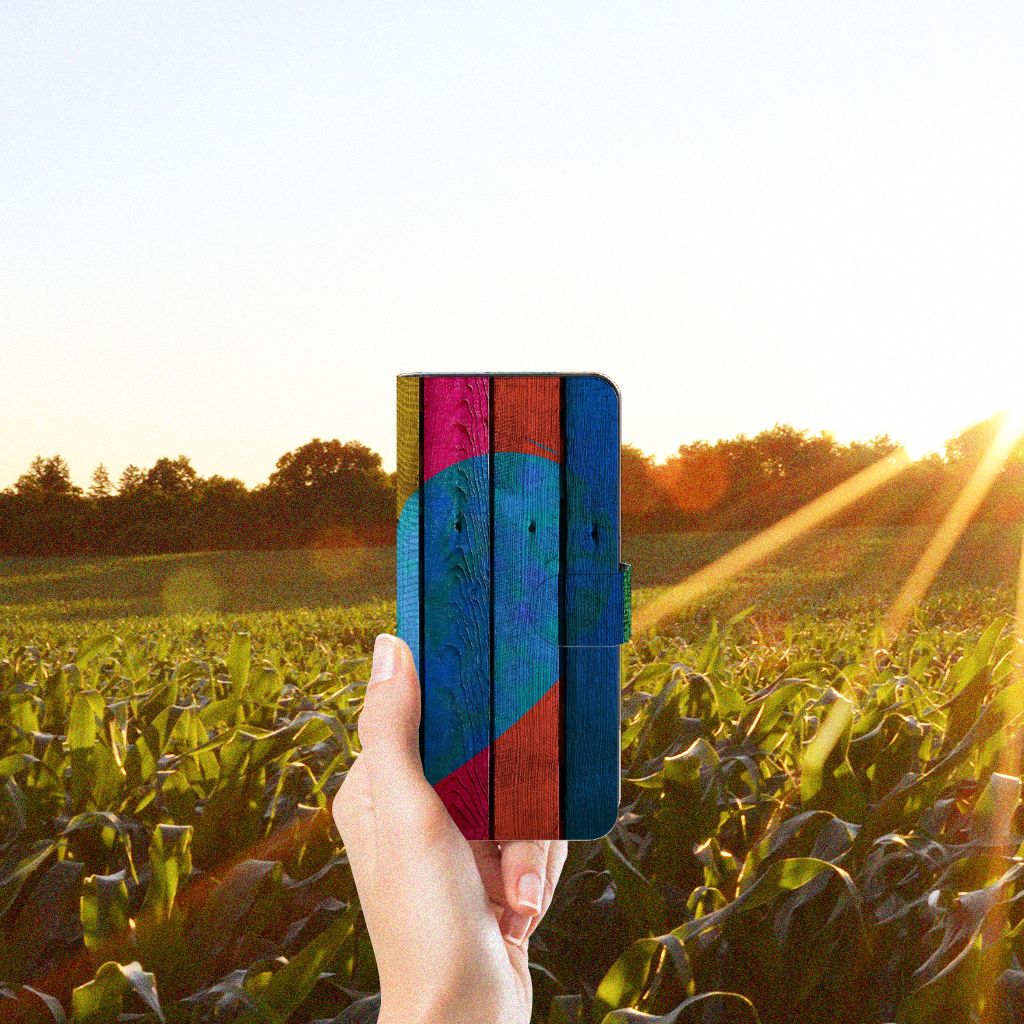 OPPO Reno8 T 4G Book Style Case Wood Heart cadeau voor je Vriend boekhoesje kleurrijk hand veld zon