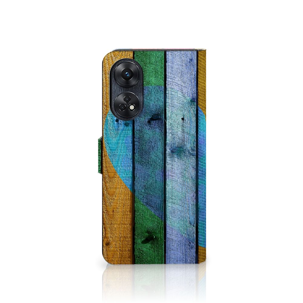 OPPO Reno8 T 4G Book Style Case Wood Heart Cadeau voor je Vriend boekhoesje hartje vooraan