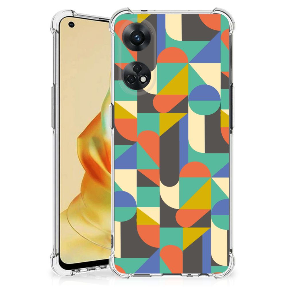 OPPO Reno8 T 4G Doorzichtige Silicone Hoesje Funky Retro design kleurrijk geometrisch aanzicht