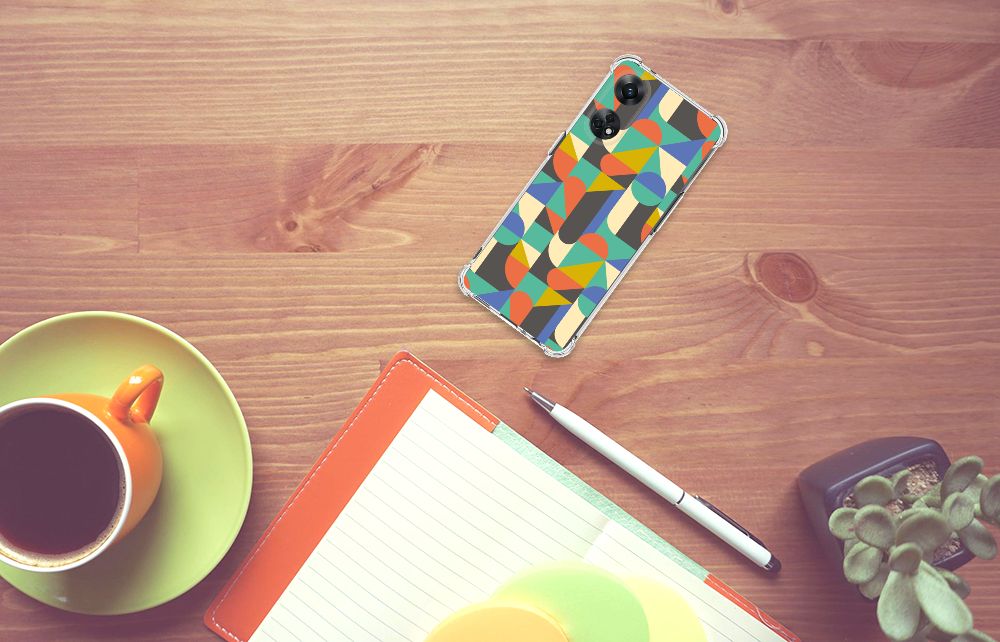 OPPO Reno8 T 4G Doorzichtige Silicone Hoesje Funky Retro bovenaanzicht kleurrijk ontwerp