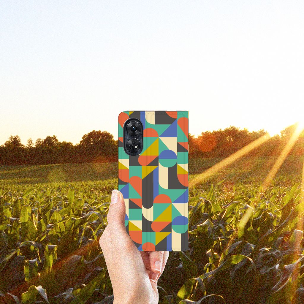 OPPO Reno8 T 4G Hoesje met Magneet Funky Retro in kleurrijk ontwerp, perfect als cadeau voor bescherming en stijl.