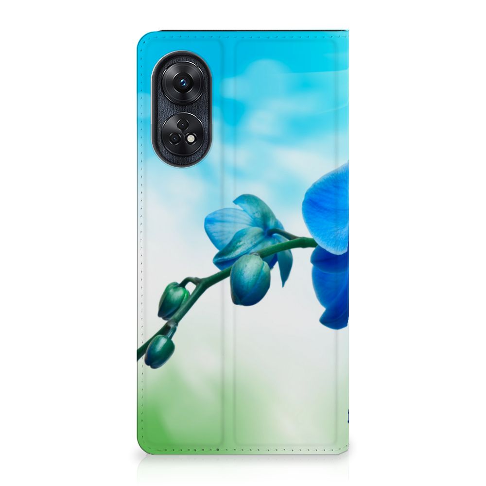 OPPO Reno8 T 4G Smart Cover Orchidee Blauw - Cadeau voor je Moeder met elegant bloemendesign 🌸