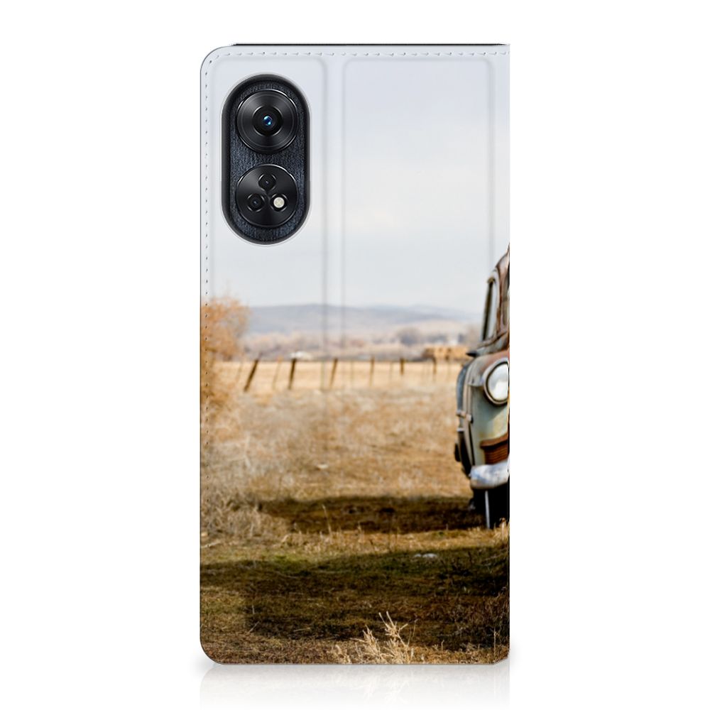 OPPO Reno8 T 4G Stand Case Vintage Auto boekhoesje vintage auto zijaanzicht