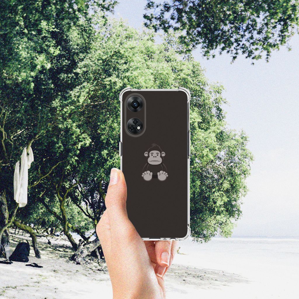 OPPO Reno8 T 4G Stevig Bumper Hoesje Gorilla telefoonhoesje zwart aap design aanzicht