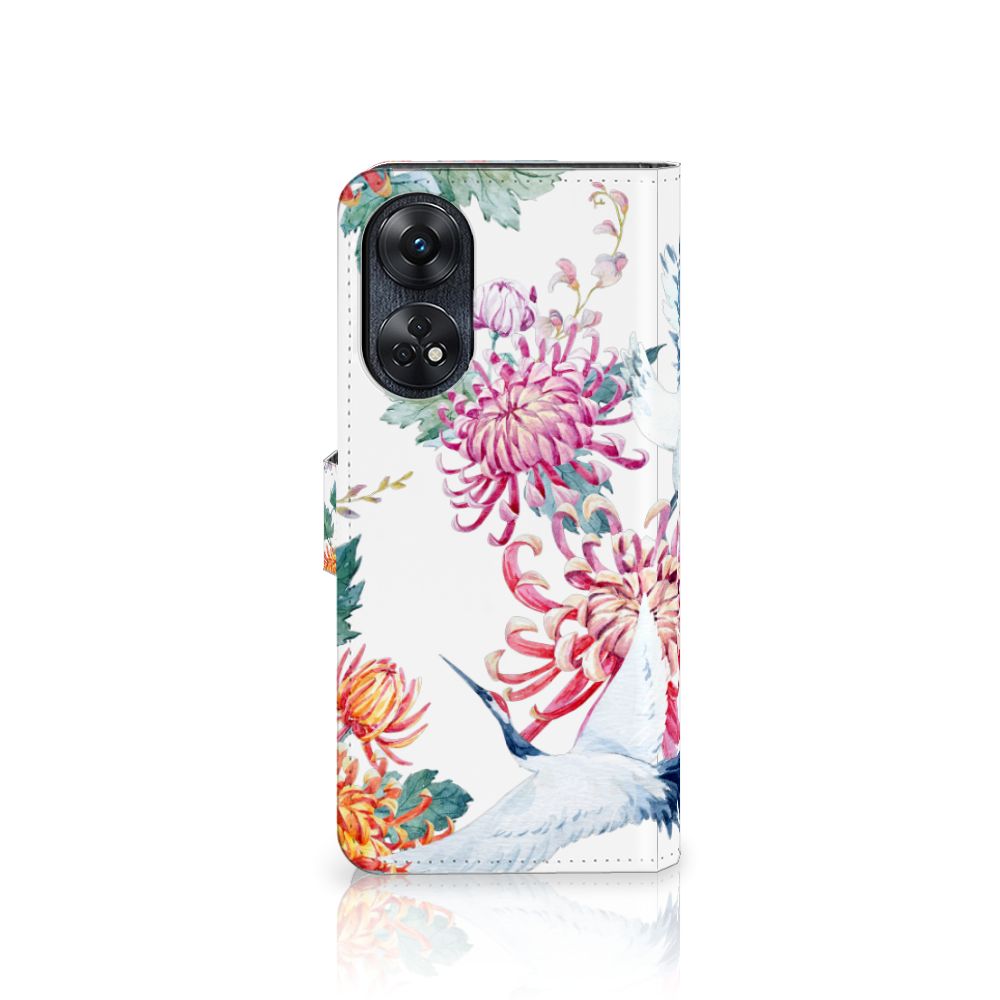 OPPO Reno8 T 4G Telefoonhoesje met Pasjes Bird Flowers design bloemen kleurig aanzicht