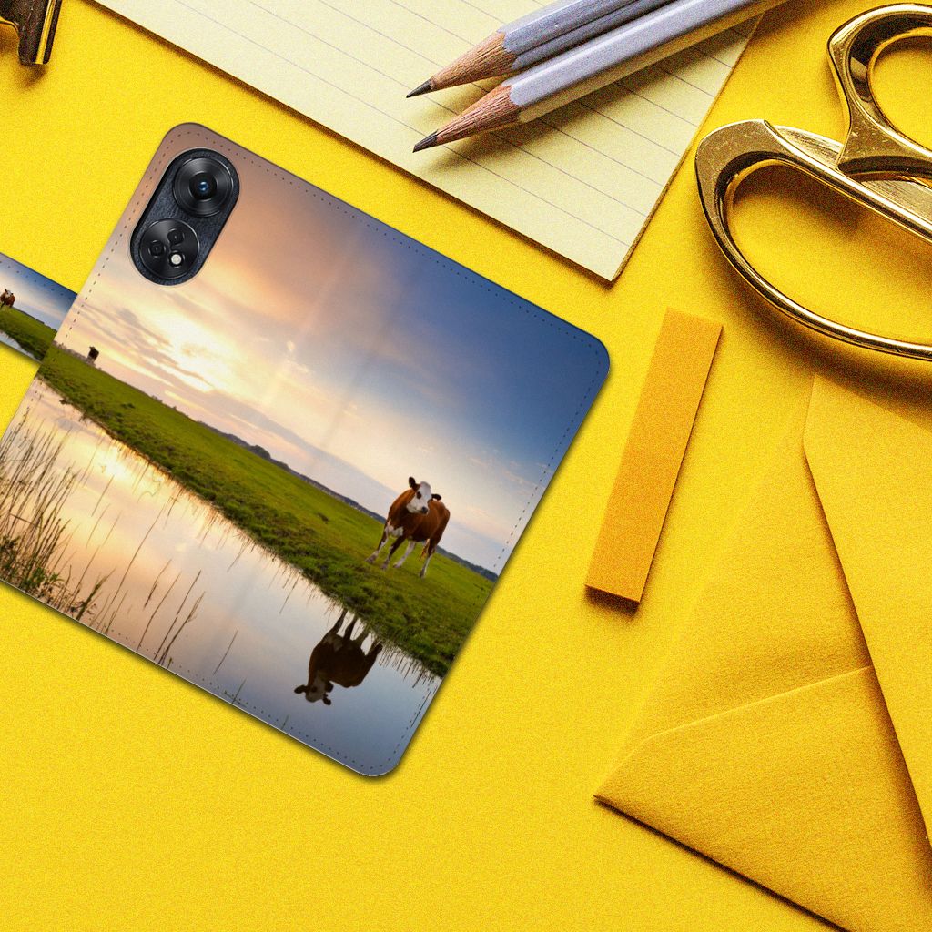 OPPO Reno8 T 4G Telefoonhoesje met Pasjes Koe telefoonhoes koeien natuur weiland