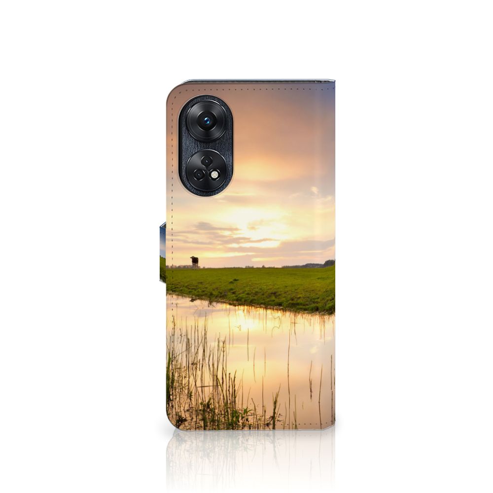 OPPO Reno8 T 4G Telefoonhoesje met Pasjes Koe telefoonhoesje koeien landschap aanzicht