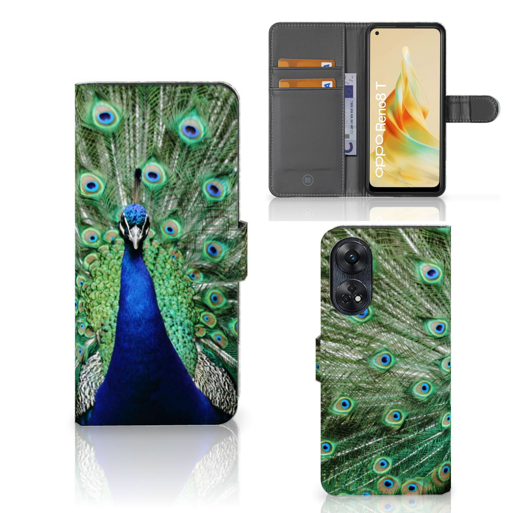 OPPO Reno8 T 4G Telefoonhoesje met Pasjes Pauw front zijkant binnenkant