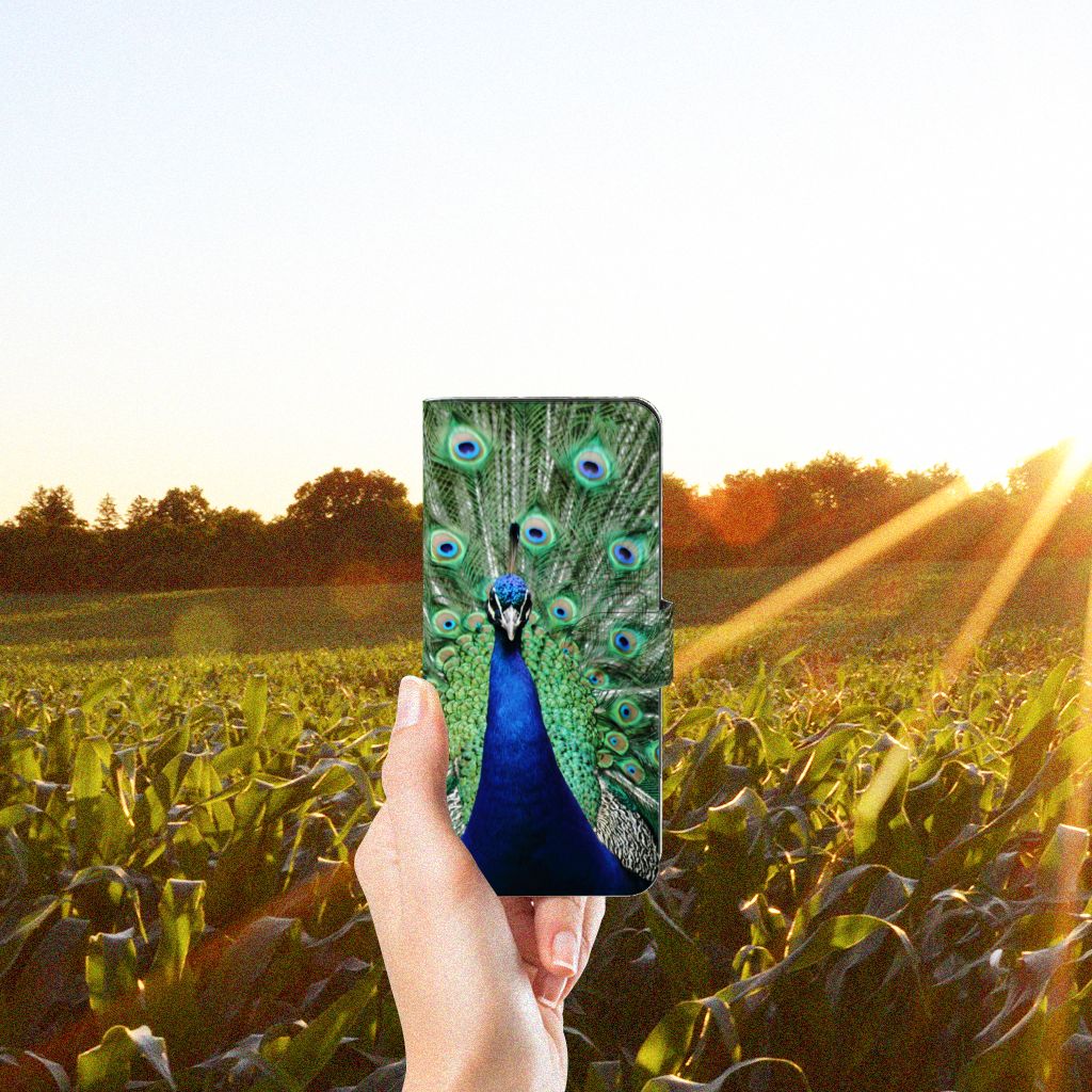 OPPO Reno8 T 4G Telefoonhoesje met Pasjes Pauw design pauw vooraanzicht