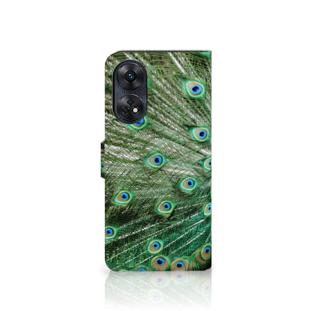 OPPO Reno8 T 4G Telefoonhoesje met Pasjes Pauw pauw ontwerp vooraanzicht