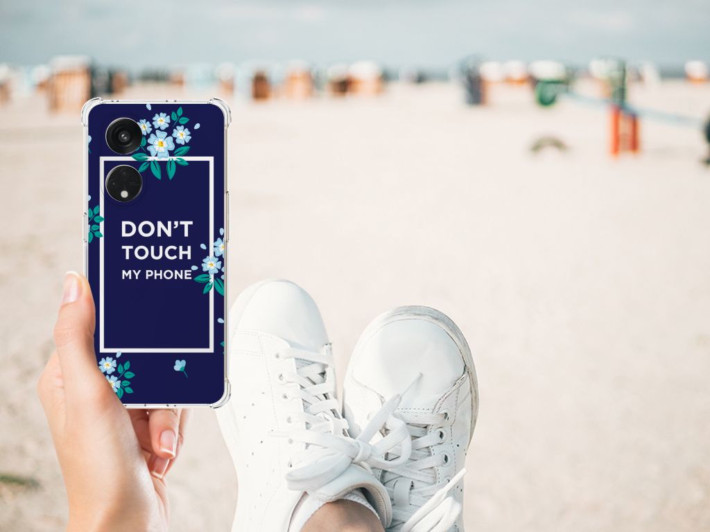 OPPO Reno8 T 5G Anti Shock Case Flowers Blue DTMP hand bij strand