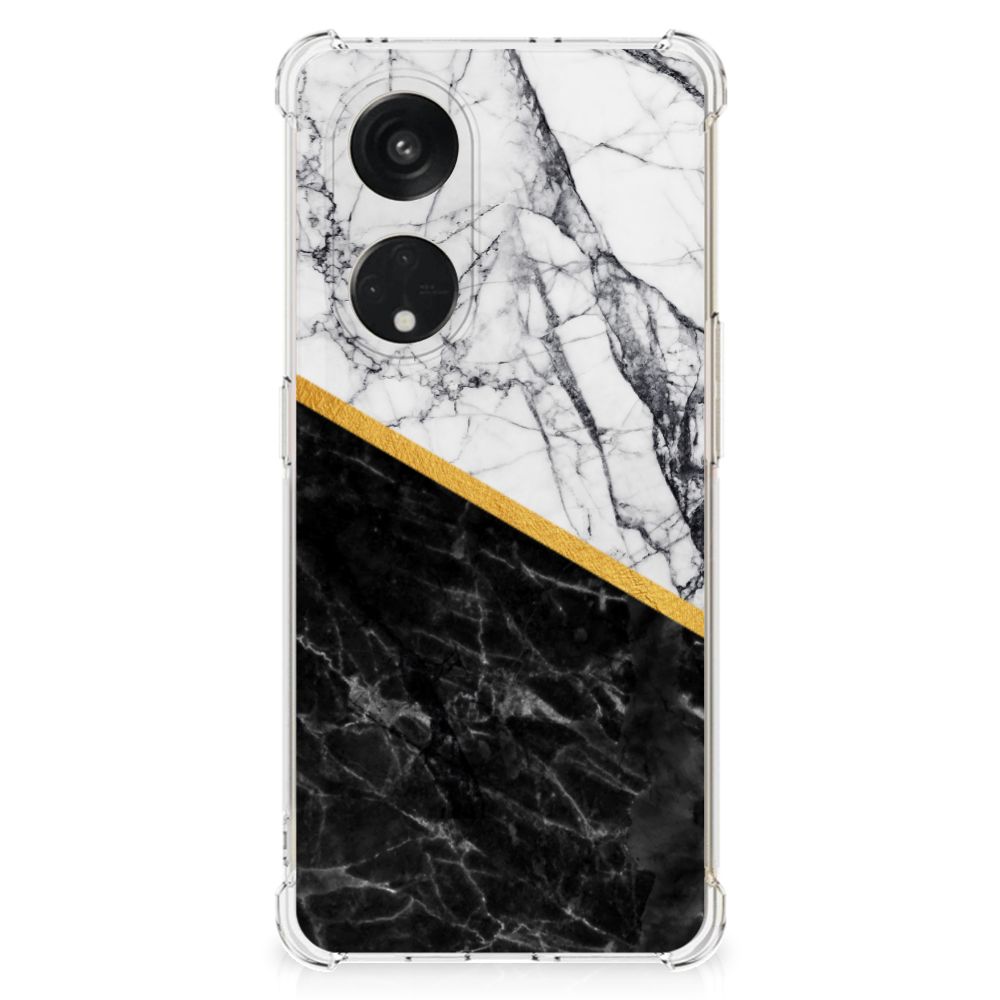 OPPO Reno8 T 5G Anti-Shock Hoesje Marmer Wit Zwart - Origineel Cadeau Man B2C Telecom