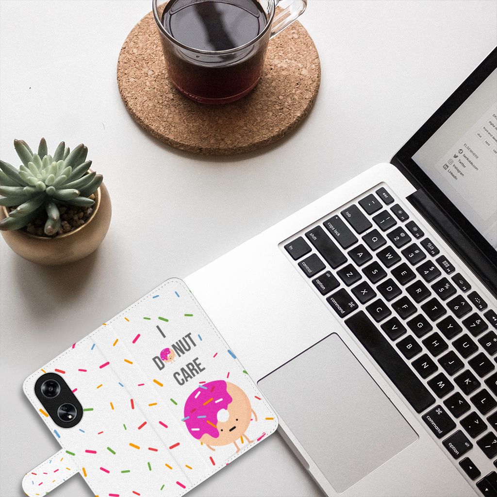 OPPO Reno8 T 5G Book Cover Donut Roze design donut boven aanzicht
