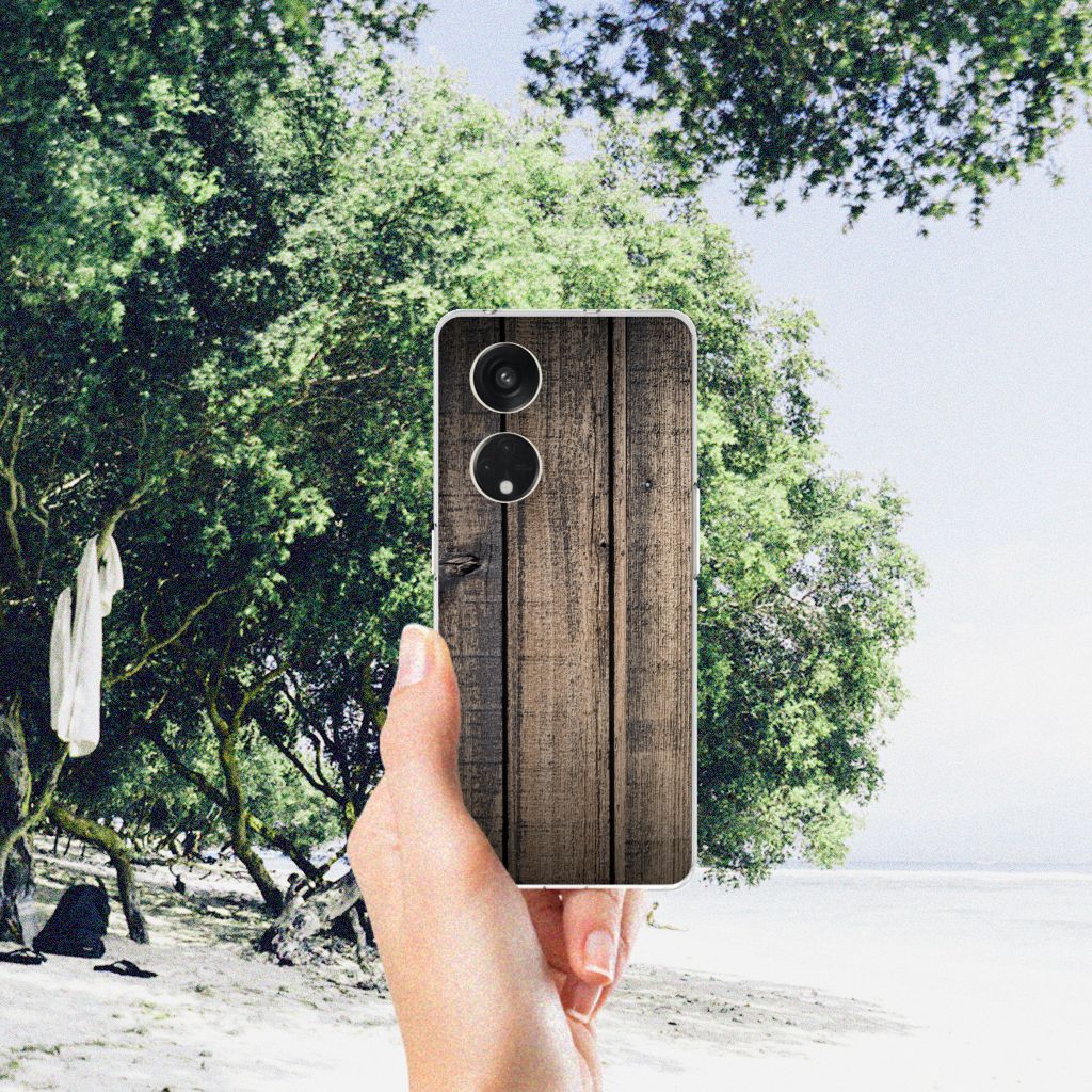 OPPO Reno8 T 5G Bumper Hoesje Steigerhout steigerhout achterzijde hand