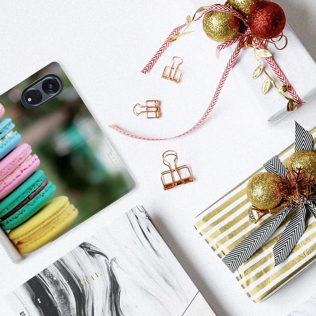 OPPO Reno8 T 5G Flip Style Cover Macarons met kleurrijke macarons, perfect cadeau voor smartphonebescherming.