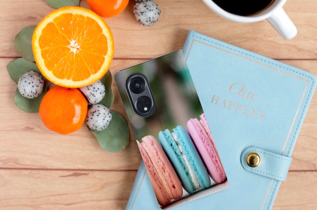 OPPO Reno8 T 5G Flip Style Cover Macarons met kleurrijke macarons, perfect als cadeau en voor bescherming. 🍰