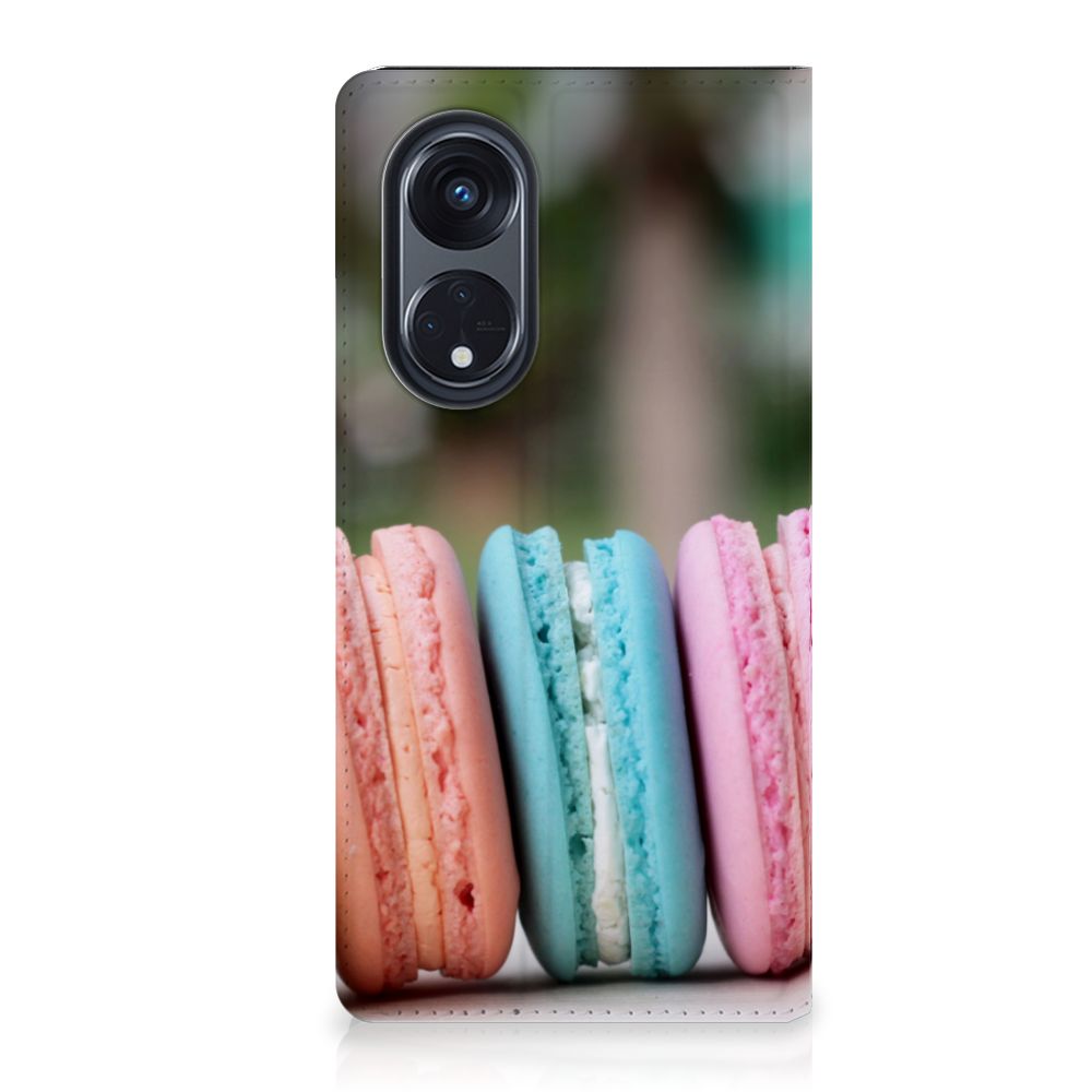 OPPO Reno8 T 5G Flip Style Cover Macarons met kleurrijke Franse koekjes voor stijlvolle bescherming en gebruiksgemak.