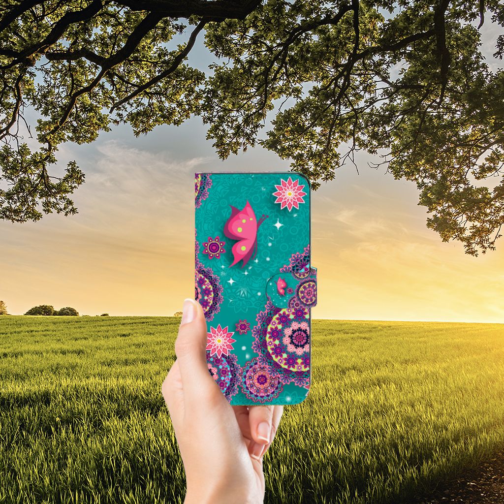 OPPO Reno8 T 5G Hoesje Cirkels en Vlinders bookstyle design hand buiten