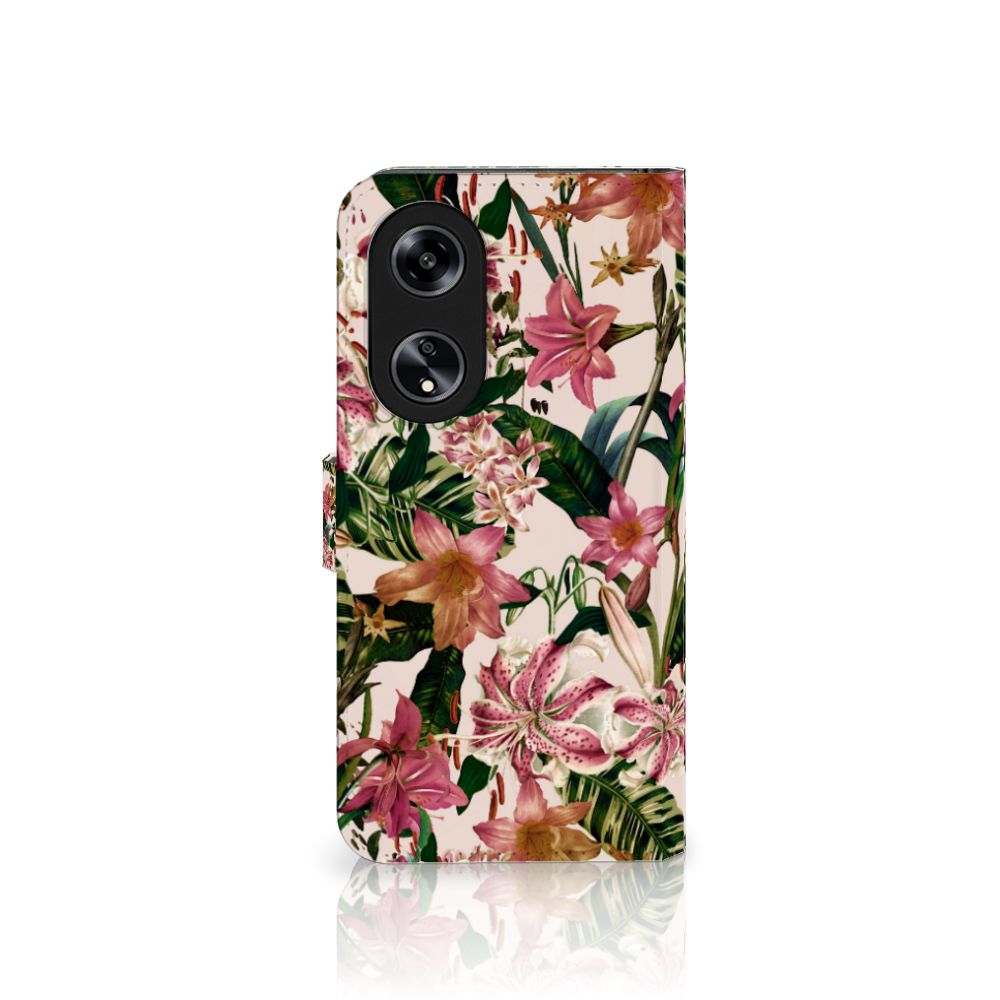 OPPO Reno8 T 5G Hoesje Flowers bloemen tropisch design aanzicht