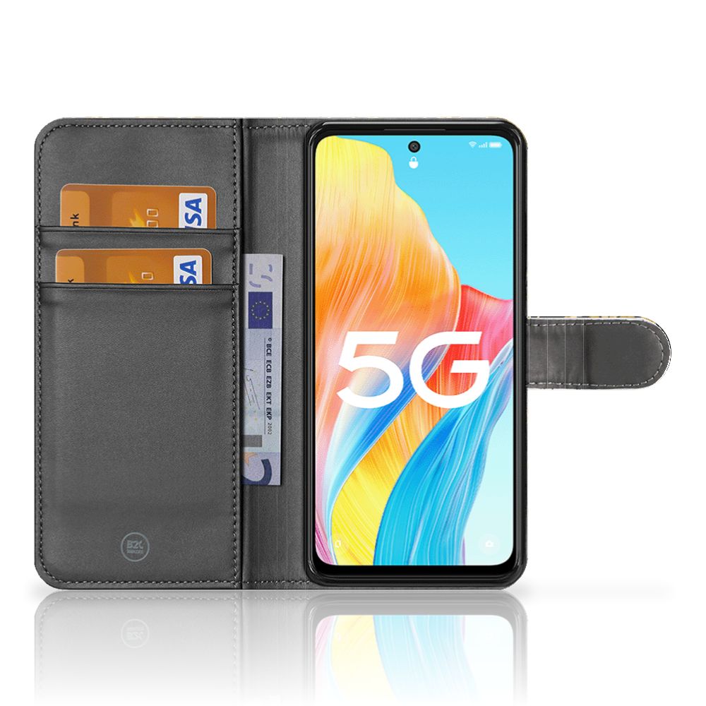 OPPO Reno8 T 5G Hoesje Gouden Bloemen voorkant ontwerp met vakjes