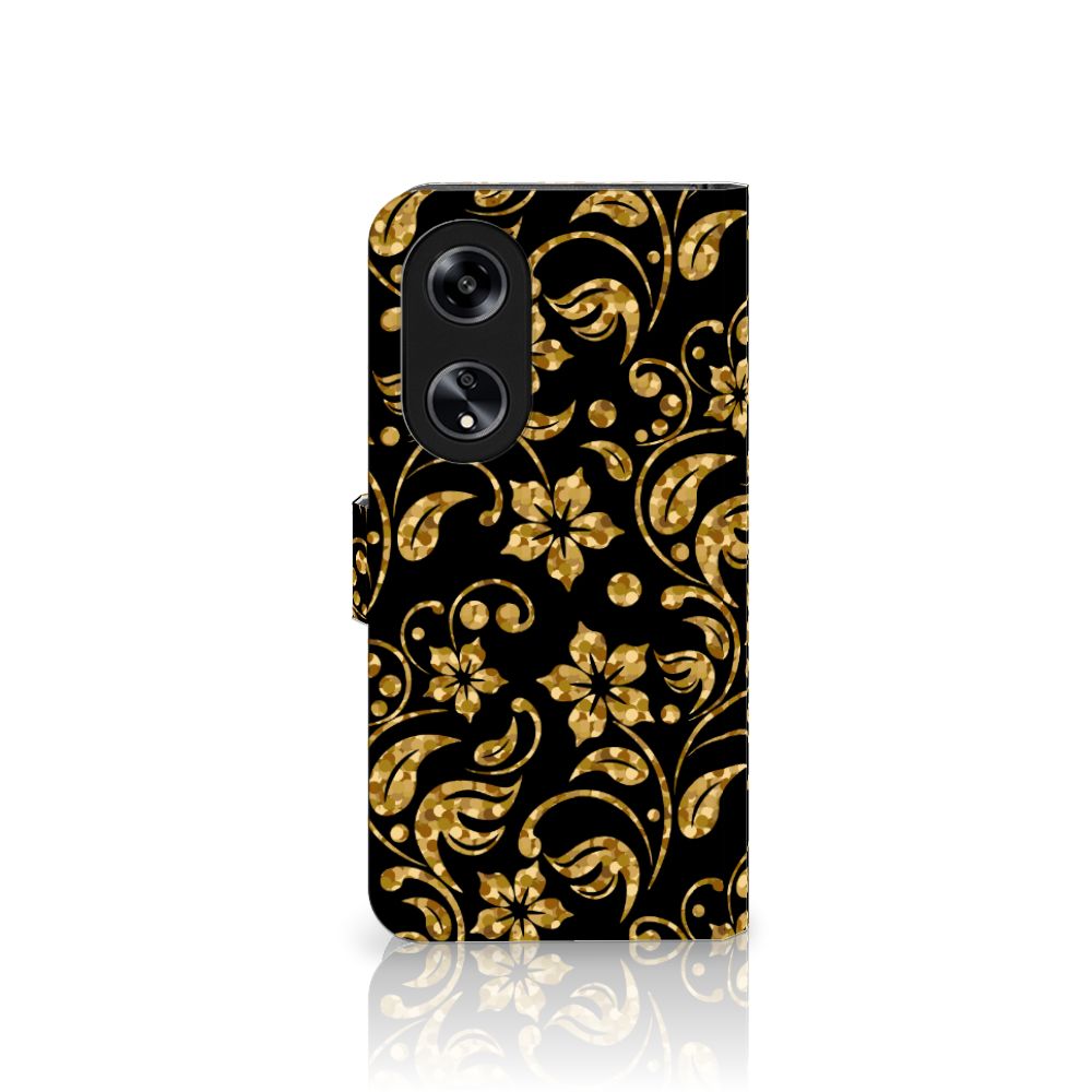 OPPO Reno8 T 5G Hoesje Gouden Bloemen smartphone hoesje bloemdessin zijkant