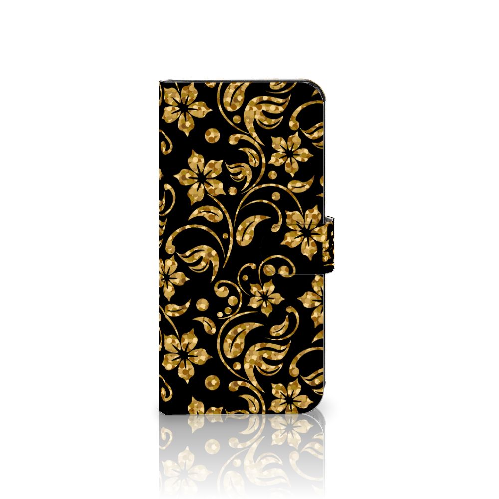 OPPO Reno8 T 5G Hoesje Gouden Bloemen telefoonhoesje gouden bloemen design zijaanzicht