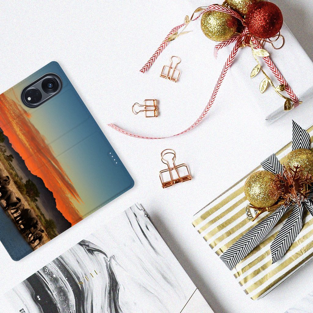 OPPO Reno8 T 5G Hoesje maken Olifanten op een tafel met geschenken, symboliseert bescherming en duurzaamheid 🎁.
